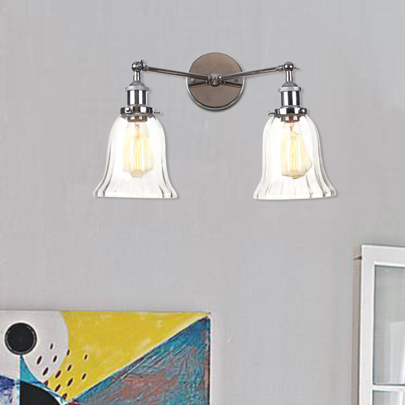 Industrial Style 2-Light Wall Sconce With Clear Glass Shade Black/Chrome/Bronze Finish Chrome