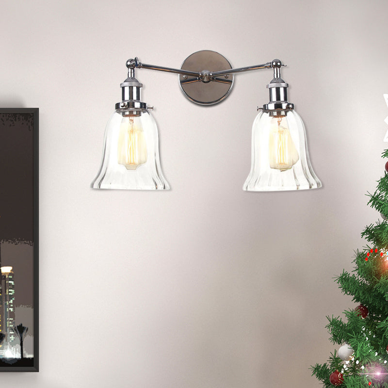 Industrial Style 2-Light Wall Sconce With Clear Glass Shade Black/Chrome/Bronze Finish