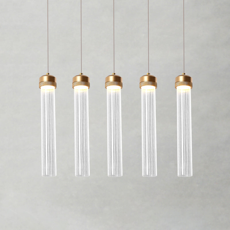 Minimalist 5-Light Clear Glass Pendant Cluster Ceiling Lamp with Brass Accents