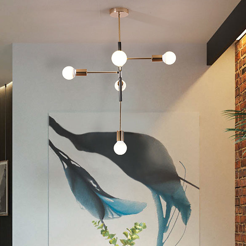 Minimalist 5-Light Metal Linear Chandelier - Brass Hanging Lamp for Living Room