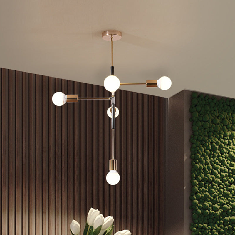 Minimalist Metal Linear Chandelier - 5-Light Brass Hanging Lamp For Living Room