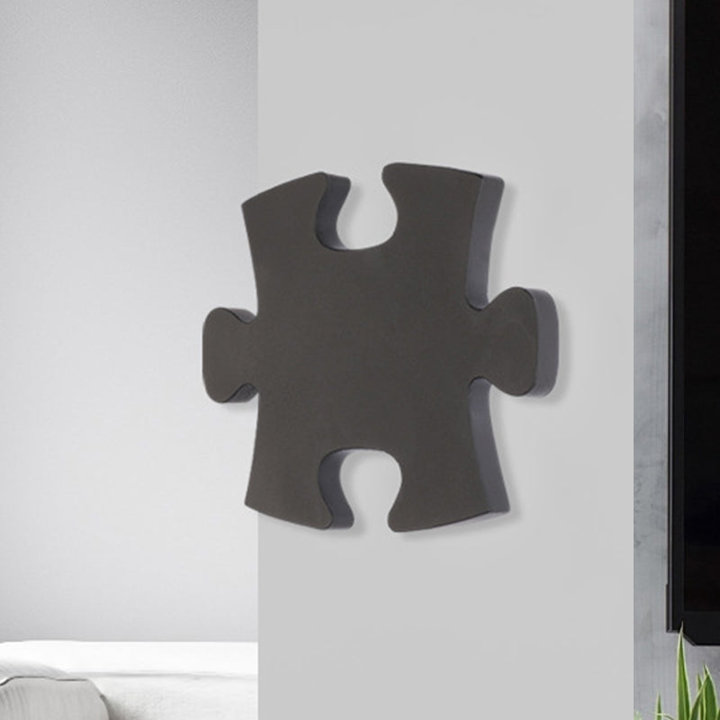 Modern Acrylic Led Wall Sconce - Black/White Jigsaw Design Warm/White Light Living Room