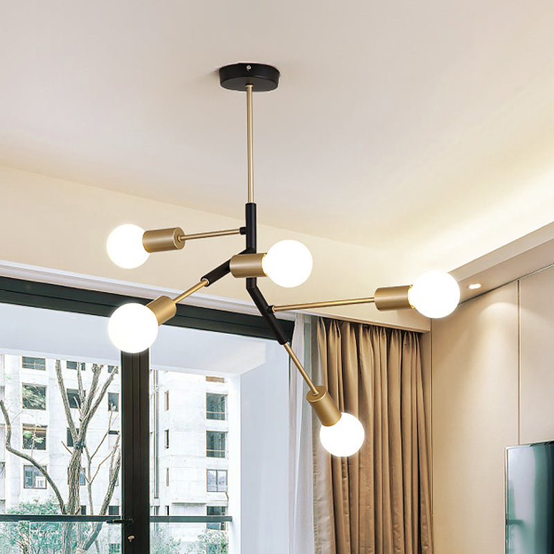 Minimalist Metallic Branch 5-Light Brass Chandelier for Living Room - Ceiling Lighting