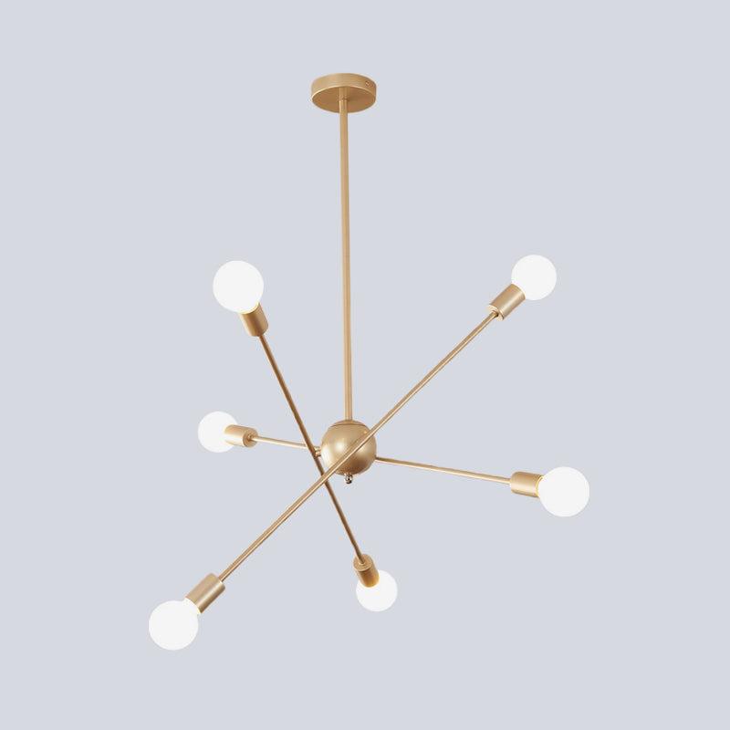 Modernist Metallic Chandelier With 6 Brass Heads For Living Room Ceiling