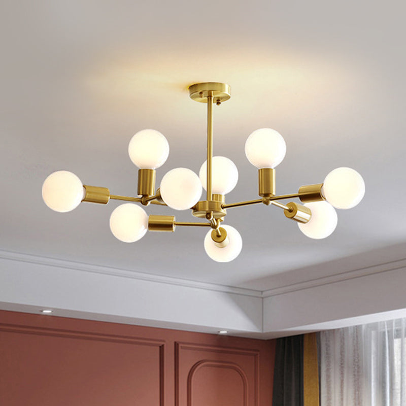 Modern Brass Modo Chandelier With 9 Frosted White Glass Lights And Branch Design
