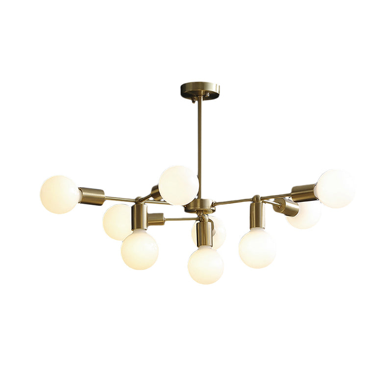 Modern Brass Modo Pendant Chandelier with 9 Frosted White Glass Lights - Branch Design