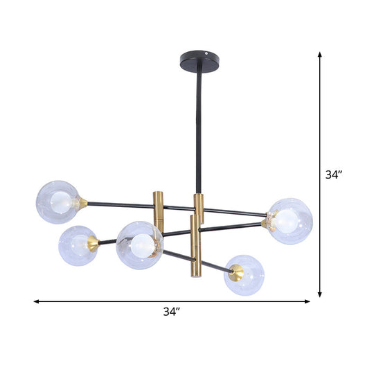 Contemporary Brass Pendant Lamp- 6-Light Bedroom Linear Chandelier with Clear Glass Shades