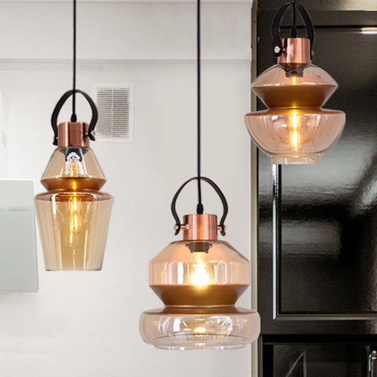 Modern Copper Urn Pendant Light Fixture With Clear Glass 1 Head 6.5/8/10 Wide