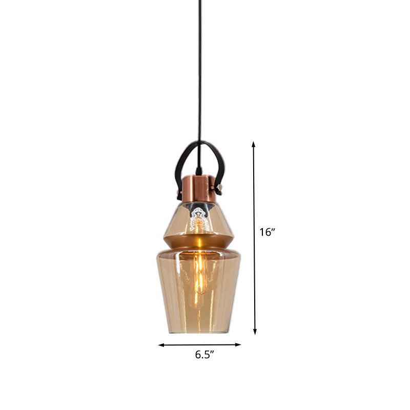 Luminaire suspendu en forme d'urne en cuivre - Lampe suspendue moderne en verre transparent à 1 tête - Différentes largeurs disponibles