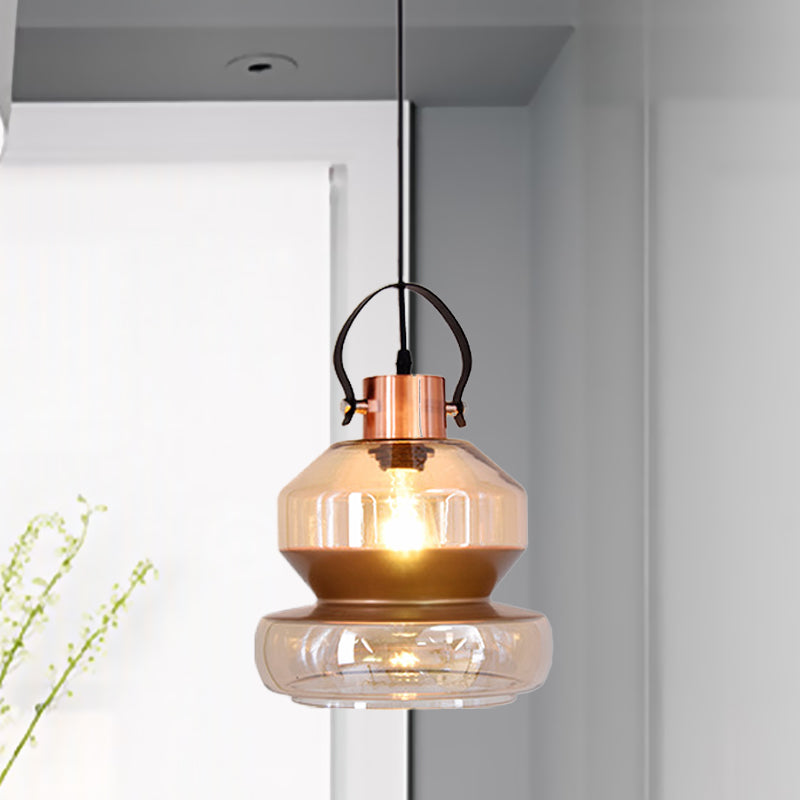 Luminaire suspendu en forme d'urne en cuivre - Lampe suspendue moderne en verre transparent à 1 tête - Différentes largeurs disponibles