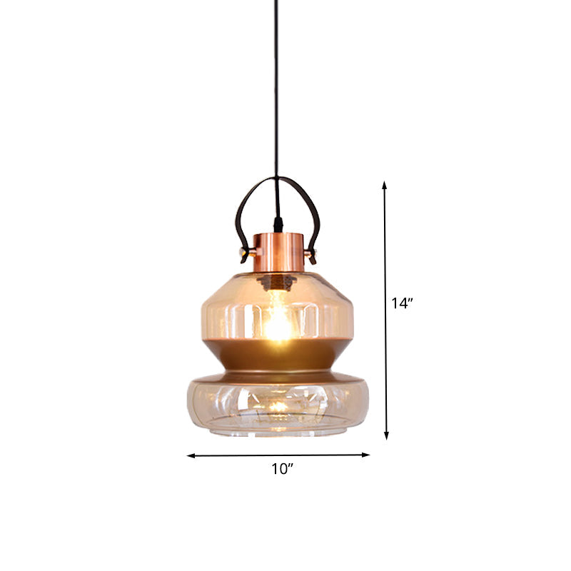Copper Urn Pendant Light Fixture - Modern 1 Head Clear Glass Hanging Lamp - Various Widths available