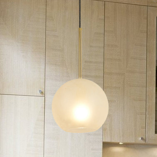 Minimalist White Glass Pendant Light - Brass Sphere Hanging Lamp Kit (1 Head 8/12 Wide) Textured / 8