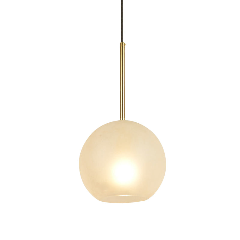 Minimalist White Glass Pendant Light - Brass Sphere Hanging Lamp Kit (1 Head 8/12 Wide)