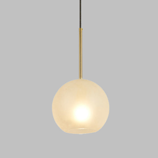 Minimalist White Glass Pendant Light - Brass Sphere Hanging Lamp Kit (1 Head 8/12 Wide)