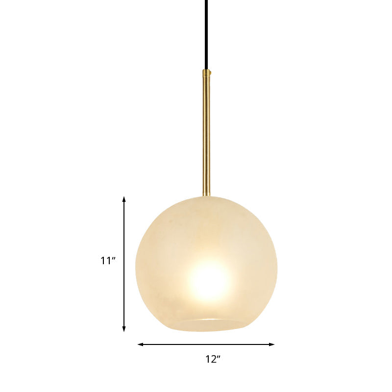 Minimalist Textured White Glass Sphere Hanging Lamp Kit - 8"/12" Wide Brass Pendant Light