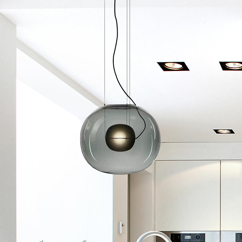 Modern Smoke Gray/Clear Glass Globe Pendant Light Fixture for Dining Room