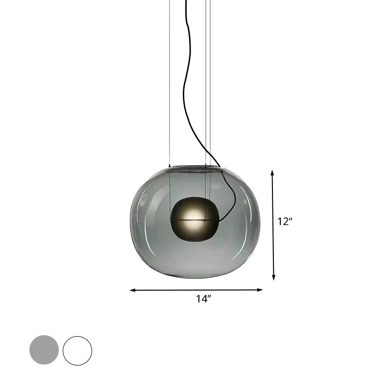 Modern Smoke Gray/Clear Glass Globe Pendant Light Fixture For Dining Room - 1 Head Kit