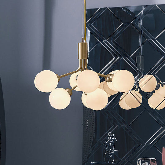 Modern Brass Chandelier With Cream Glass Shades - 9-Bulb Molecular Hanging Lamp Fixture