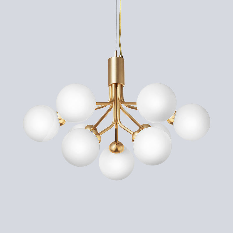 Modern Brass Chandelier with Cream Glass Shades - 9 Bulb Molecular Hanging Lamp