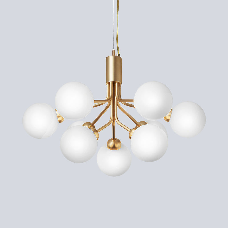 Modern Brass Chandelier With Cream Glass Shades - 9-Bulb Molecular Hanging Lamp Fixture