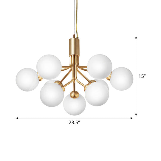 Modern Brass Chandelier with Cream Glass Shades - 9 Bulb Molecular Hanging Lamp