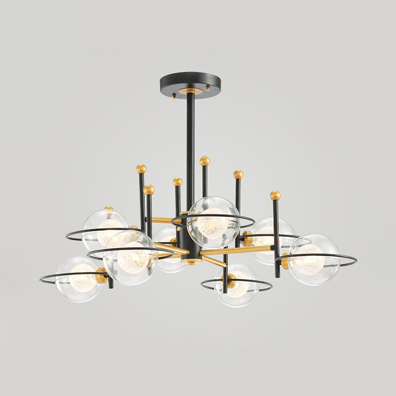 Modern Black Round Ceiling Light Fixture: 8-Light Clear Glass Chandelier Pendant Lamp
