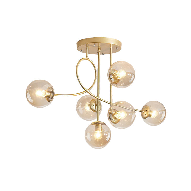 Contemporary 6-Light Chandelier With Clear Glass Shades - Brass Global Ceiling Fixture