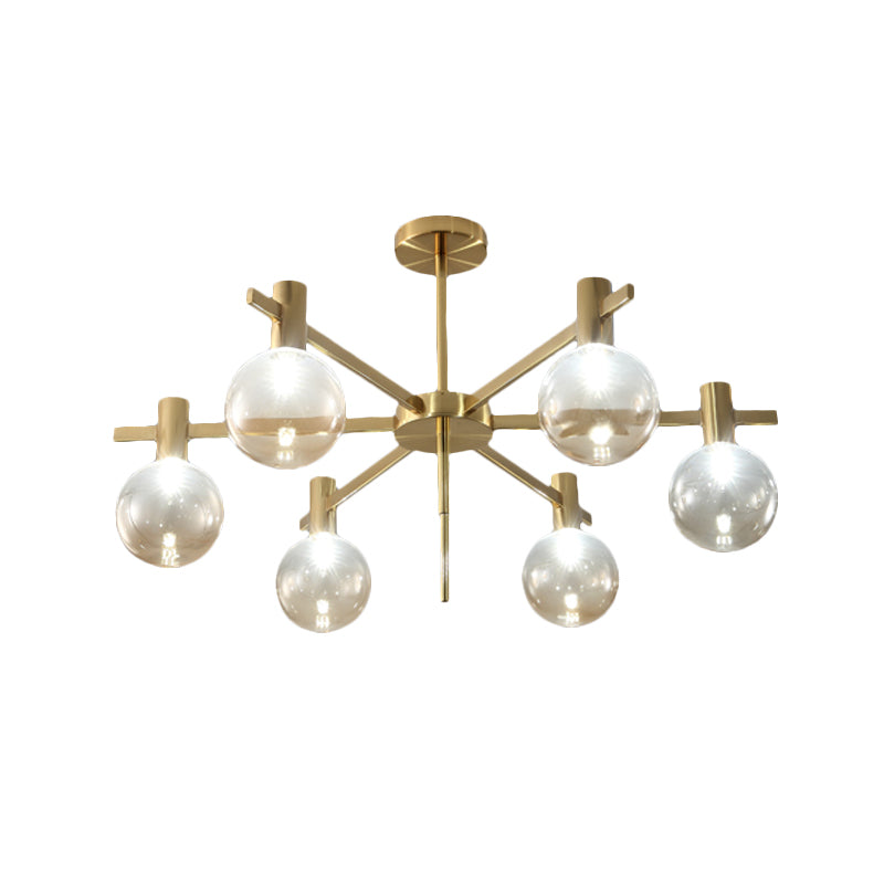 Modern Clear Glass LED Pendant Chandelier - 6-Bulb Brass Hanging Lamp
