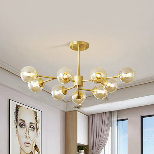 9-Light Modern Brass Finish Chandelier with Clear Glass Shade - Stylish Ceiling Lamp for Living Room