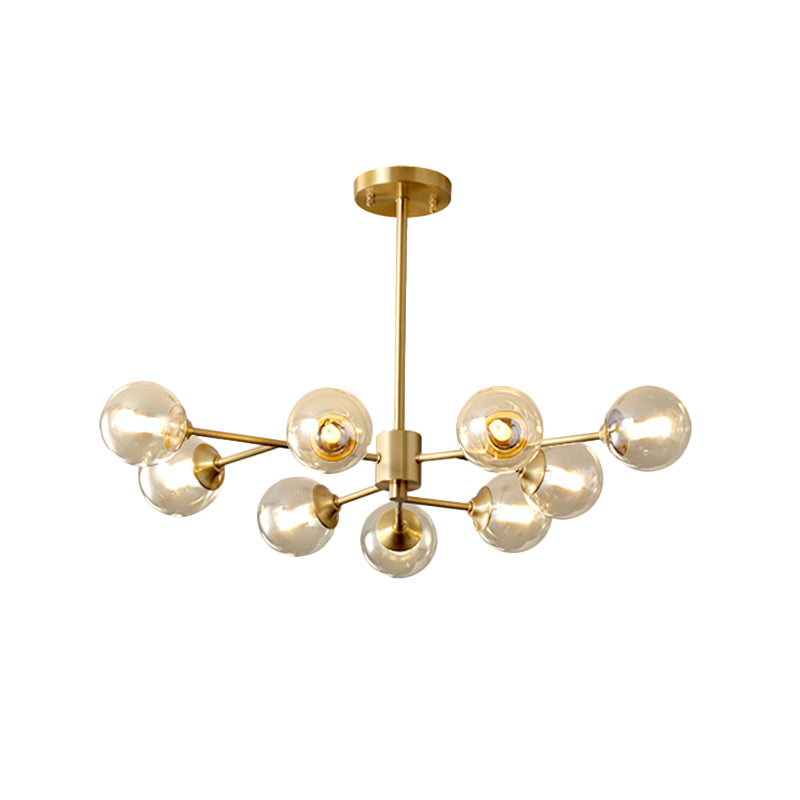 9-Light Modern Brass Finish Chandelier with Clear Glass Shade - Stylish Ceiling Lamp for Living Room