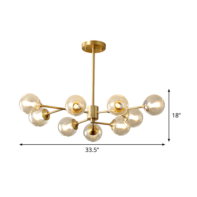 9-Light Modern Brass Finish Chandelier with Clear Glass Shade - Stylish Ceiling Lamp for Living Room