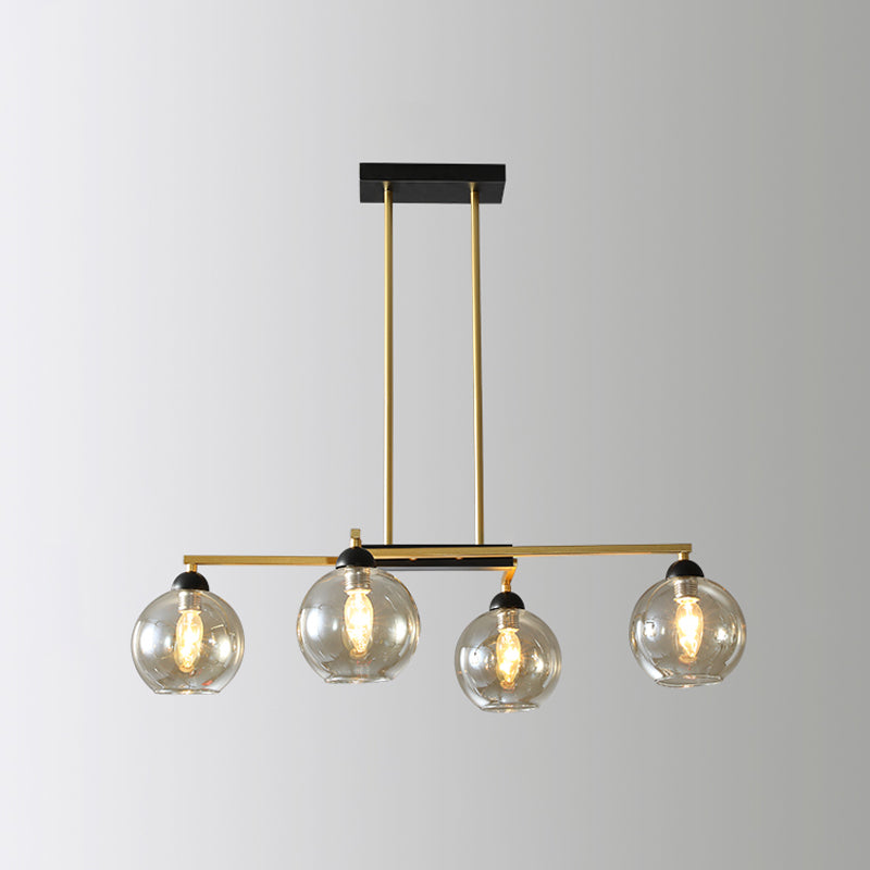 Brass 4-Light Simple Chandelier With Clear Glass Shades - Linear Dining Room Down Lighting