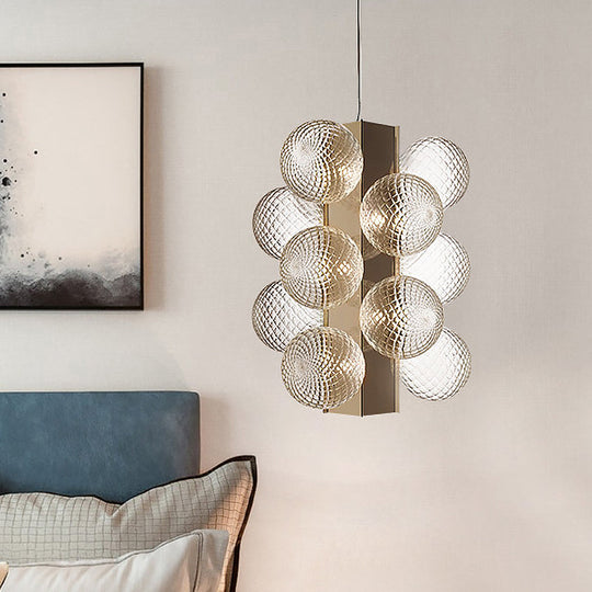 Modern LED Bedside Pendant Brass Chandelier with Clear Bubble Glass Shade