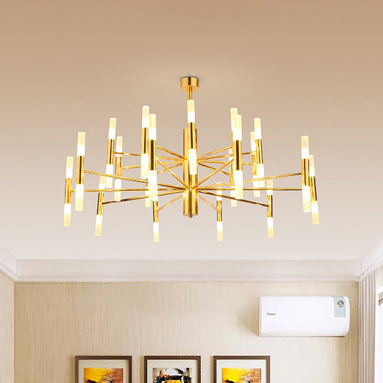Sleek 2-Tier Brass Tube Pendant Chandelier - Minimalist 40-Light Ceiling Fixture for Living Room