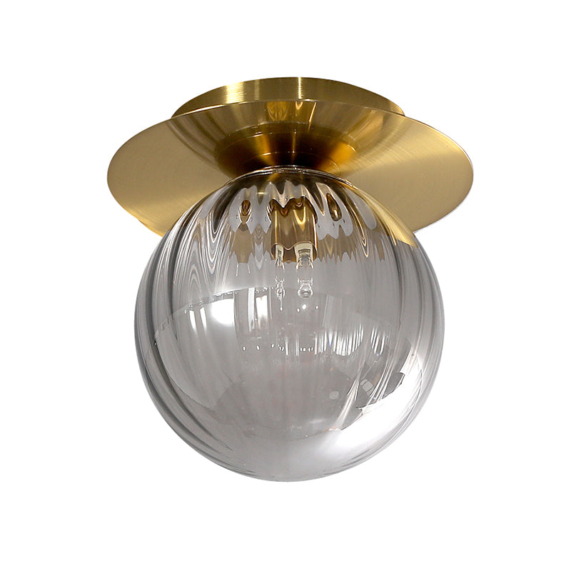 Smoked Water Glass Corridor Flushmount Lighting: Gold Finish Ceiling Lamp