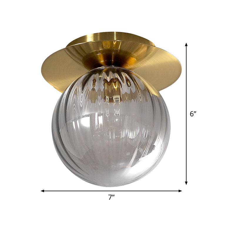 Smoked Water Glass Corridor Flushmount Lighting: Gold Finish Ceiling Lamp