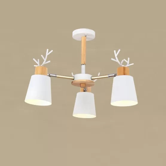 White Nordic Style Antler Chandelier - Metal Bucket Hanging Light For Living Room 3 /