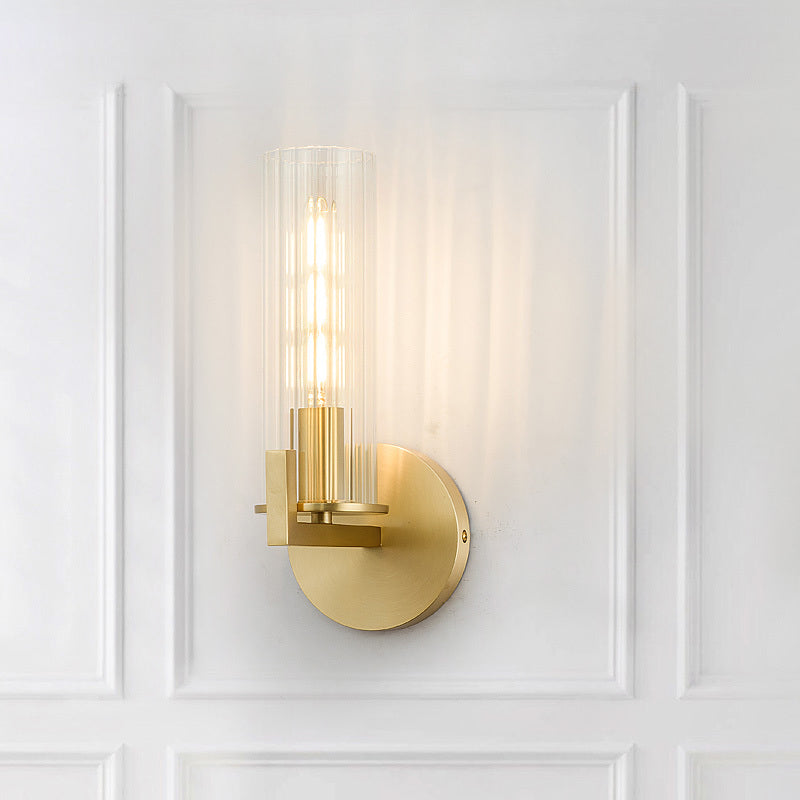Modern Clear Glass Brass Wall Sconce With Cylinder Design - Perfect For Bedside Lighting