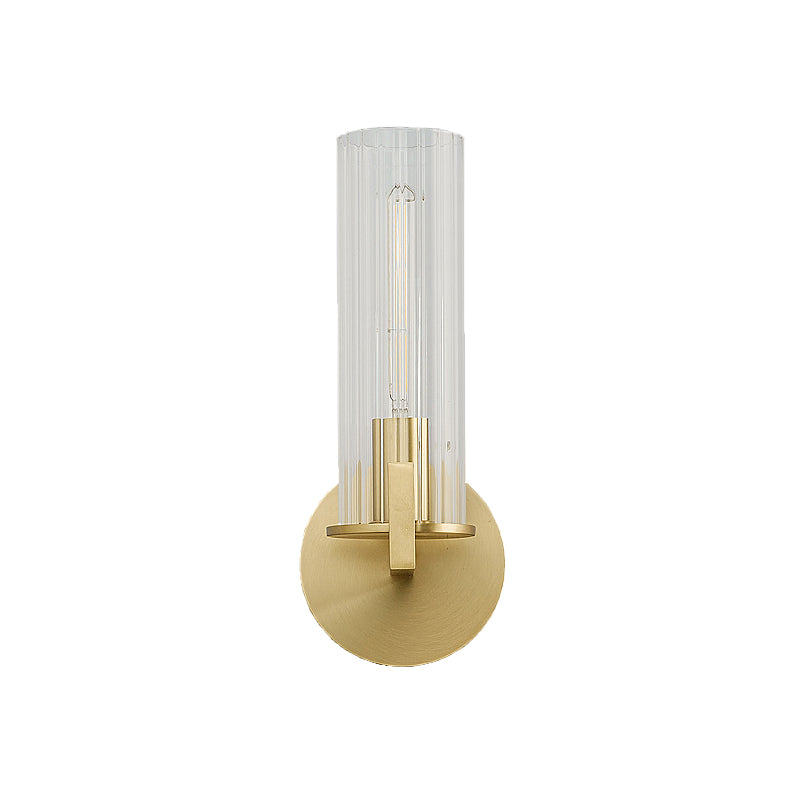 Modern Clear Glass Brass Wall Sconce With Cylinder Design - Perfect For Bedside Lighting