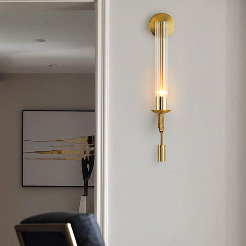 Gold Wall Sconce With Clear Glass Shade For Modern Bathroom
