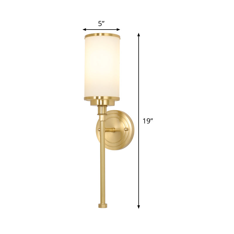 Modern Gold Wall Sconce With Milky Glass Shade - 1-Head Living Room Mounted Lamp