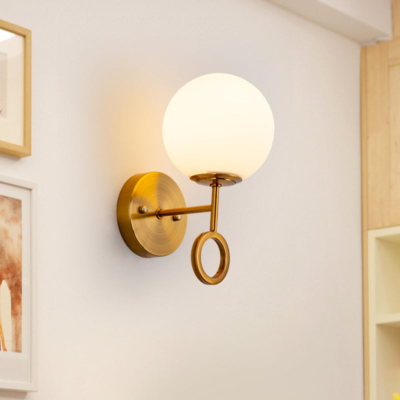 Minimalist Brass Wall Mounted Sconce With Cream Glass Shade - Global 1-Light Lamp