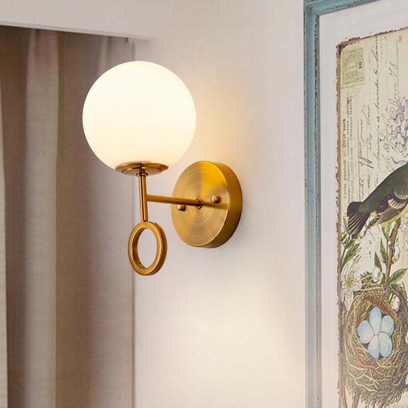 Minimalist Brass Wall Mounted Sconce With Cream Glass Shade - Global 1-Light Lamp