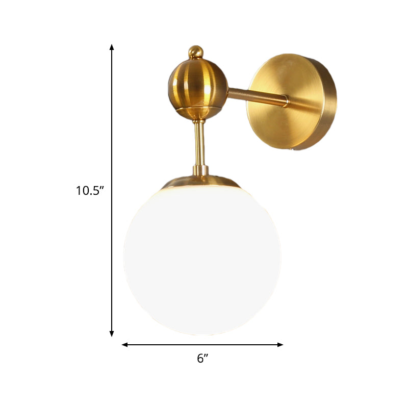Modern Brass Wall Sconce Lamp With Adjustable Node - White Glass Globe Design