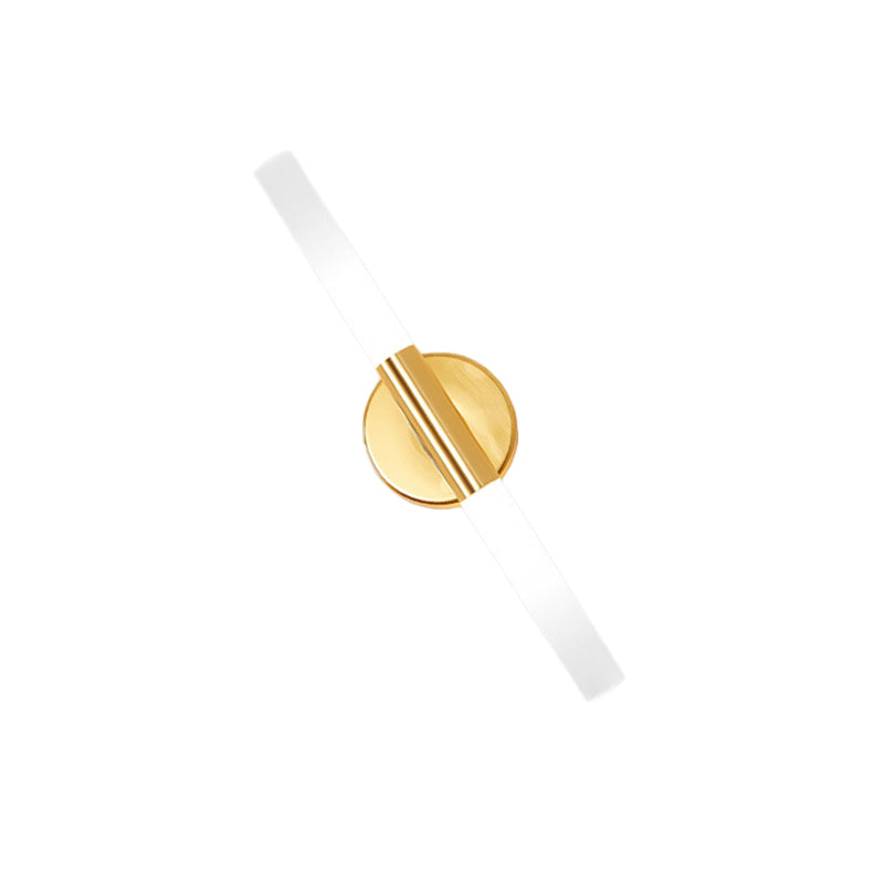 Minimalist Brass Led Wall Sconce With White Glass Tubular Design