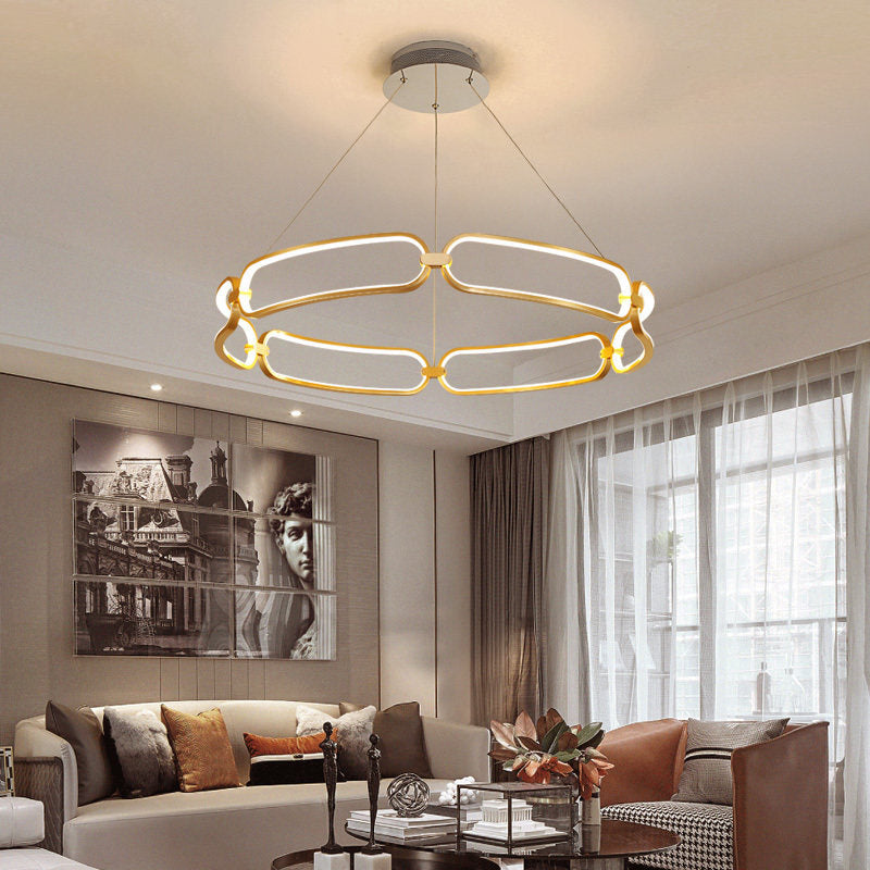 Modern 1-Light Gold LED Ceiling Pendant Light: Bracelet Metal Chandelier Lamp in White/Warm Light