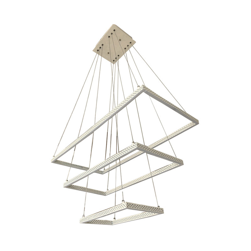 Modern 3-Light White Rectangular Chandelier - Ceiling Pendant Lamp Fixture in Multiple Lighting Options