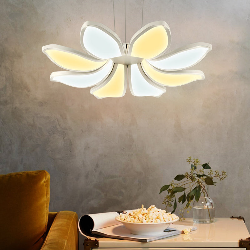 Contemporary Flower Shape Acrylic Chandelier - 6/8 White LED Lights - Hanging Ceiling Lamp in Multiple Light Variations