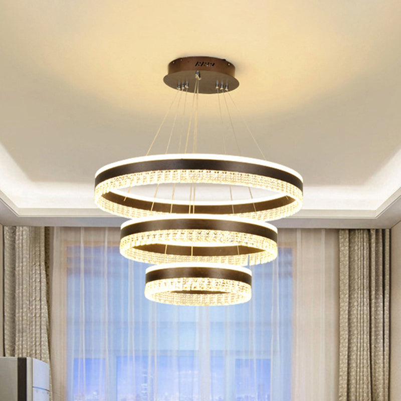 Contemporary Crystal Pendant Chandelier - 1/2/3 Lights - LED - White/Warm/Natural Light - Brown