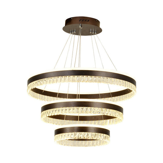 Contemporary Crystal Pendant Chandelier With Led Lights In White/Warm/Natural Light - Brown 1/2/3